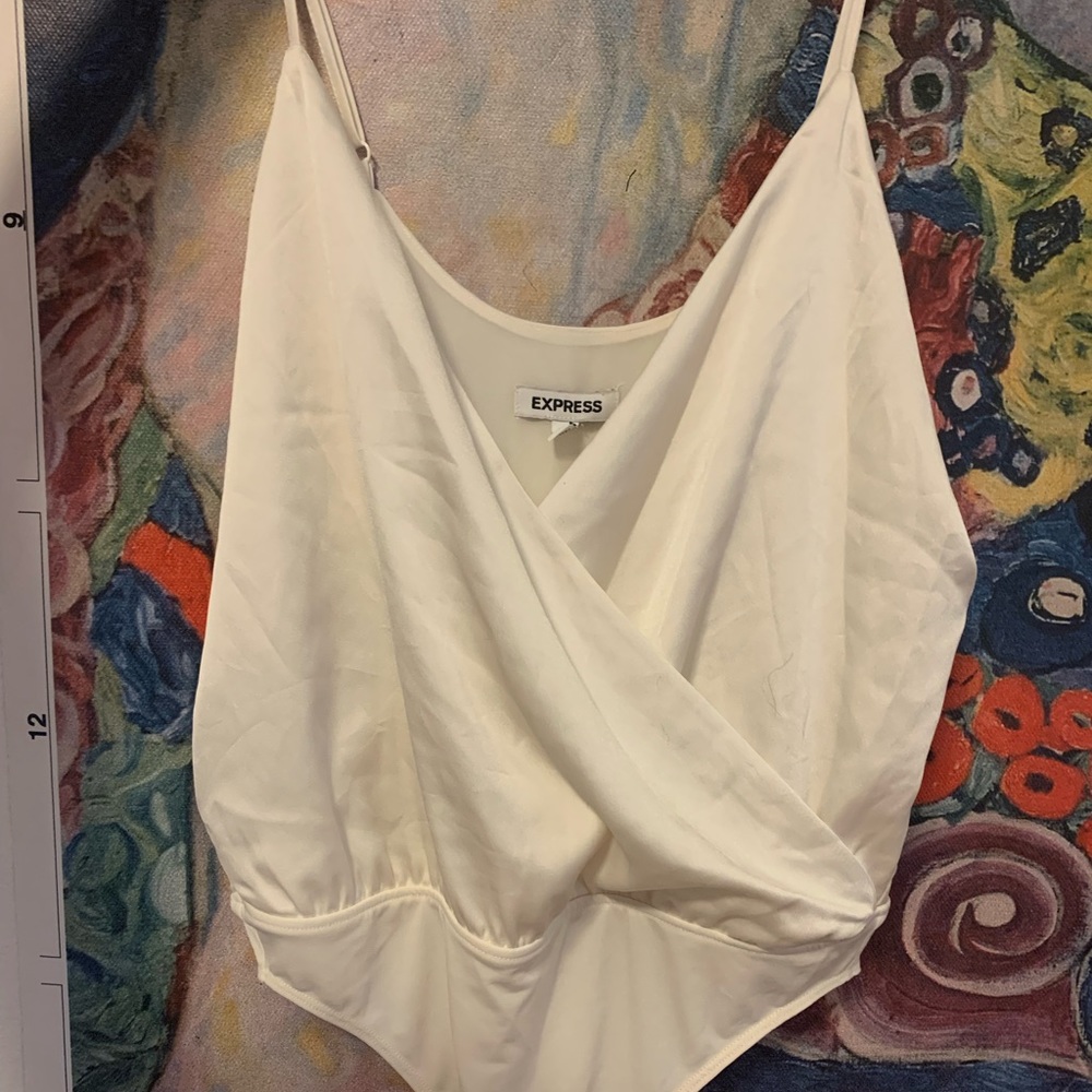 Silky white surplice bodysuit